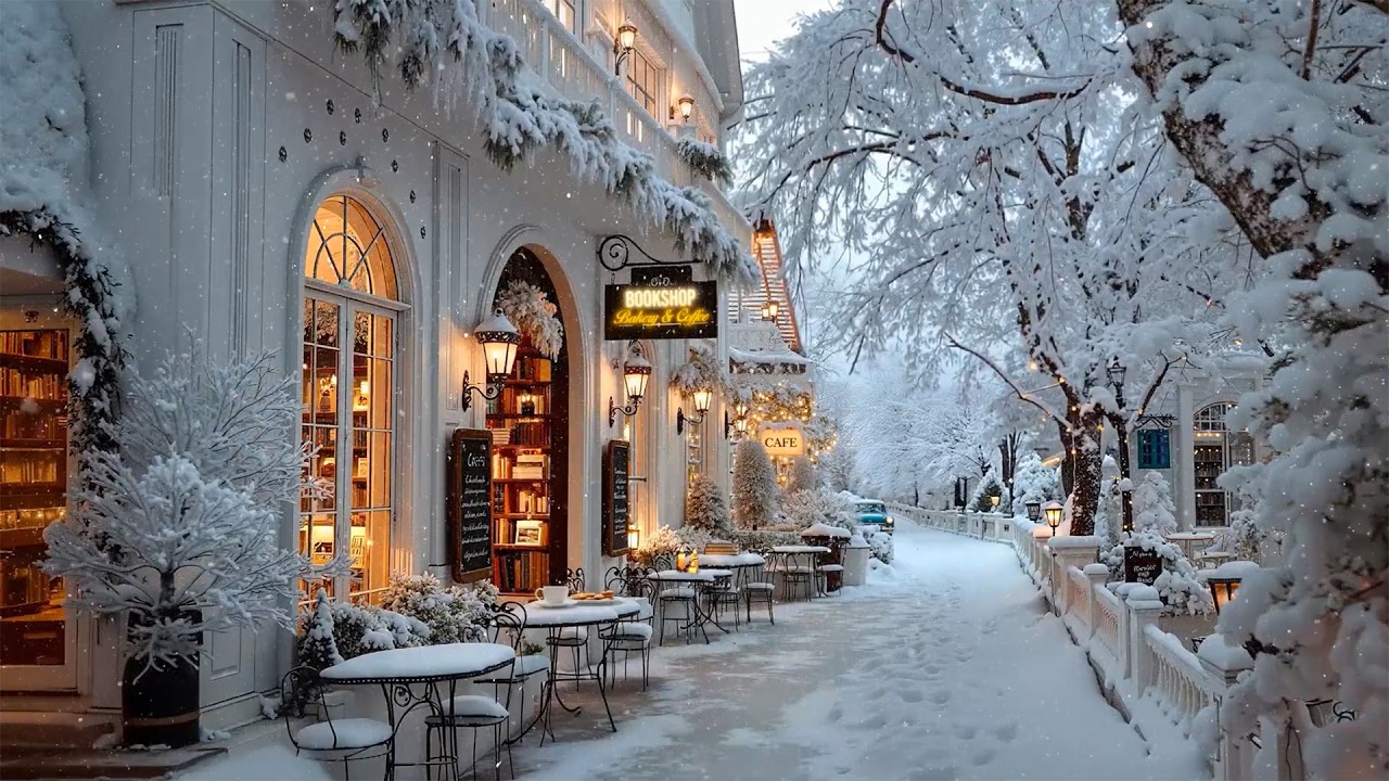 Morning Jazz Playlist by a Snowy Bookshop Café Street ❄️ Gentle & Warm Jazz for Clear Mind & Ease ☕