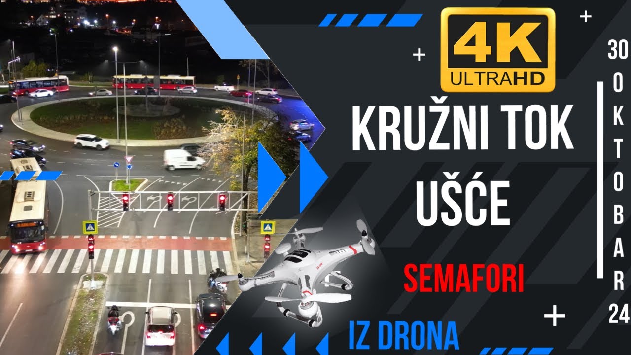 Snimak iz drona - Kružni tok kod Ušća sa semaforima u toku špica | 30. Oktobar 2024 4K