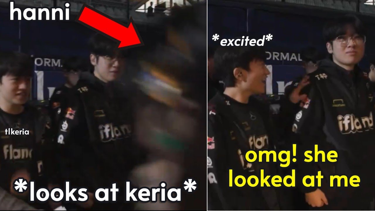 T1Keria's Shcoked Reaction to Hanni Waving Backstage... (hanni buff is real)