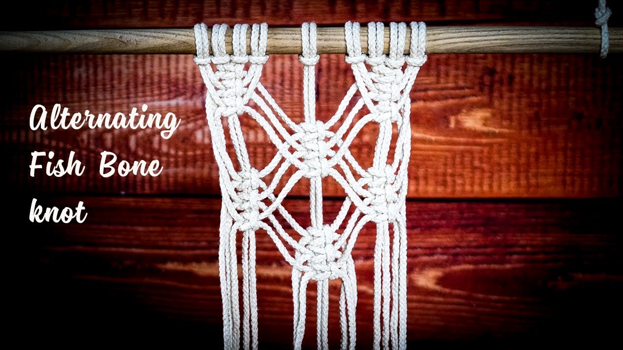 Macrame basic knot: Alternating fish bone tutorial - another variation of square knot