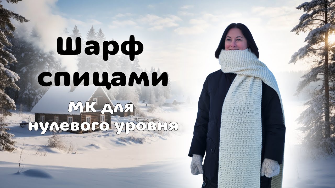 Простой шарф спицами для начинающих. Пошаговый мастер-класс от набора до кистей