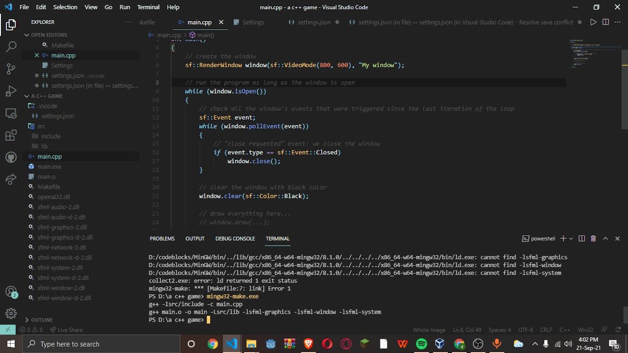 Simple SFML setup in Vs code