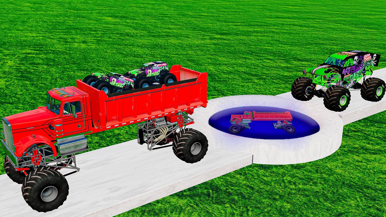 MONSTER TRUCKS vs BIG Monster Truck PORTAL - BeamNG Monster Truck Crashes
