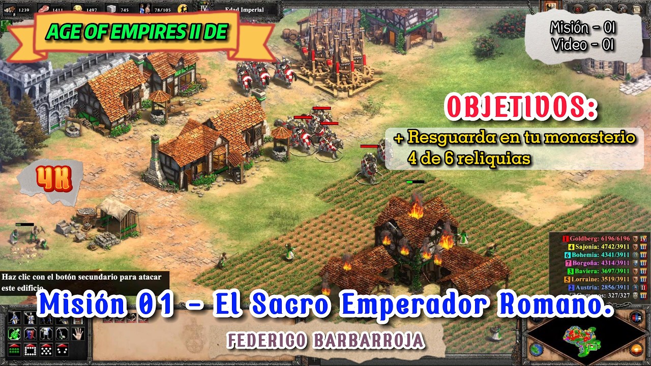 Age of Empires II DE 4K | Misión 01 - El Sacro Emperador Romano. (Video - 01). Federico Barbarroja.