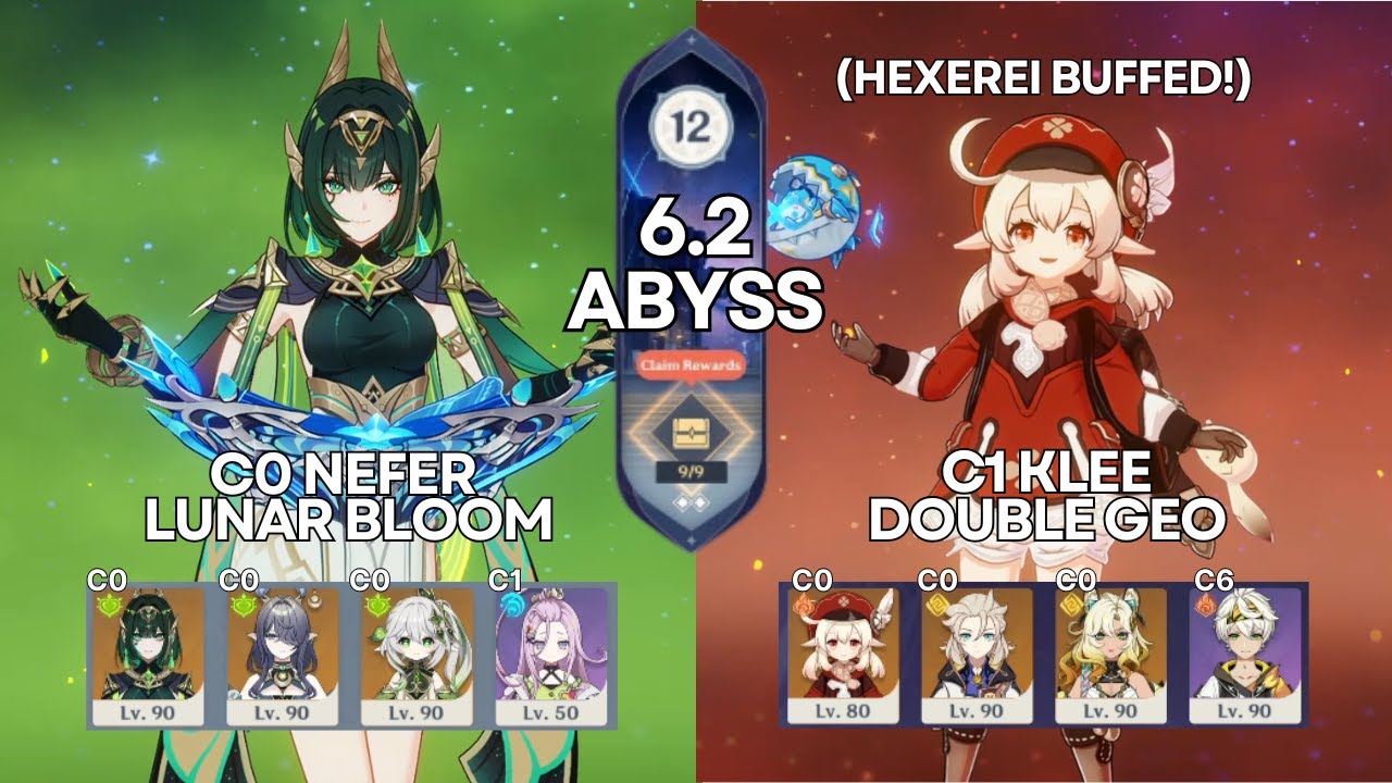 C0 Nefer Lunar Bloom & C1 Klee Double Geo (Hexerei Buff) | 6.2 Spiral Abyss (Genshin Impact)