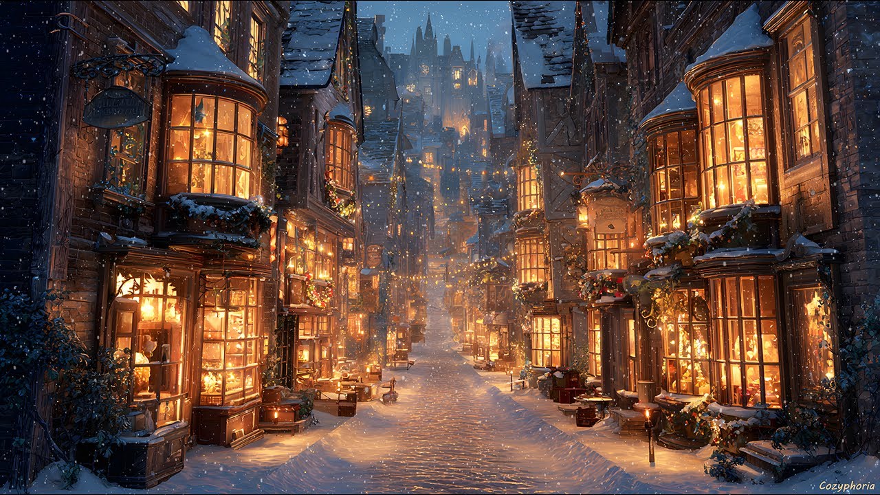 Magical Snowy Street ✨ Harry Potter Vibes | Relaxing Ambient Music | 4K