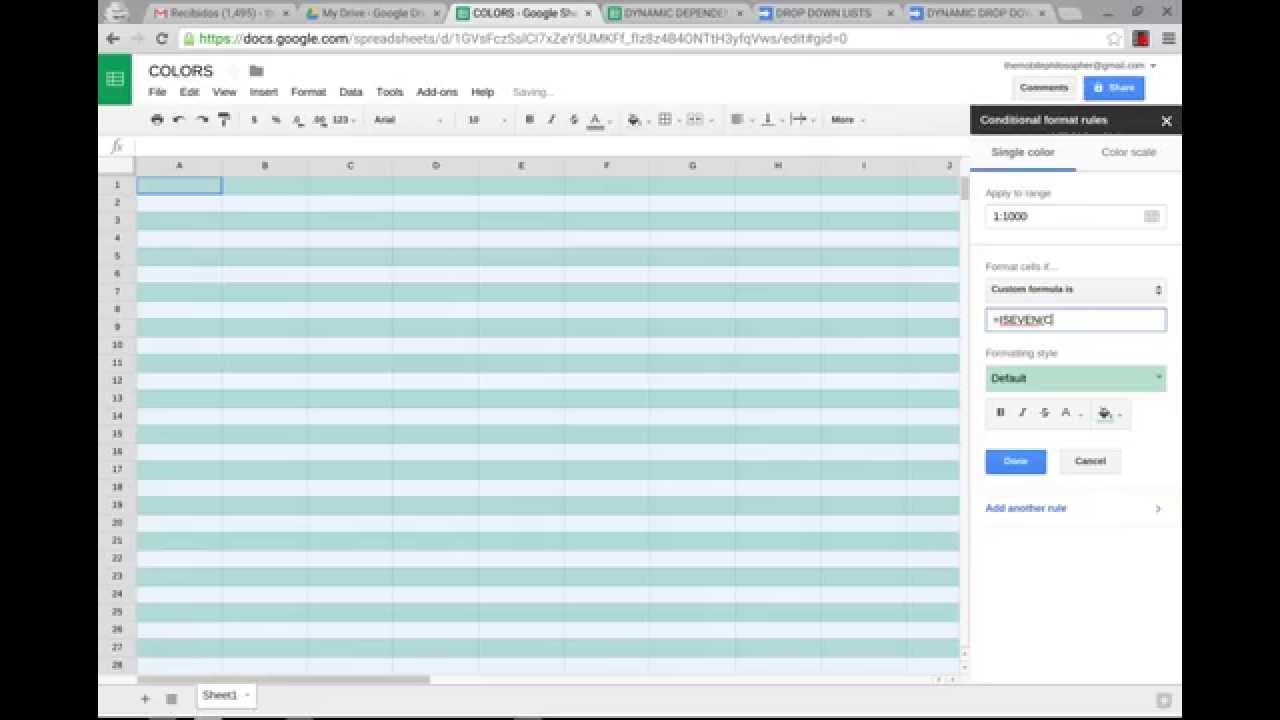 CHANGE COLOR OF EVERY OTHER ROW OR COLUMN IN GOOGLE SPREADSHEETS