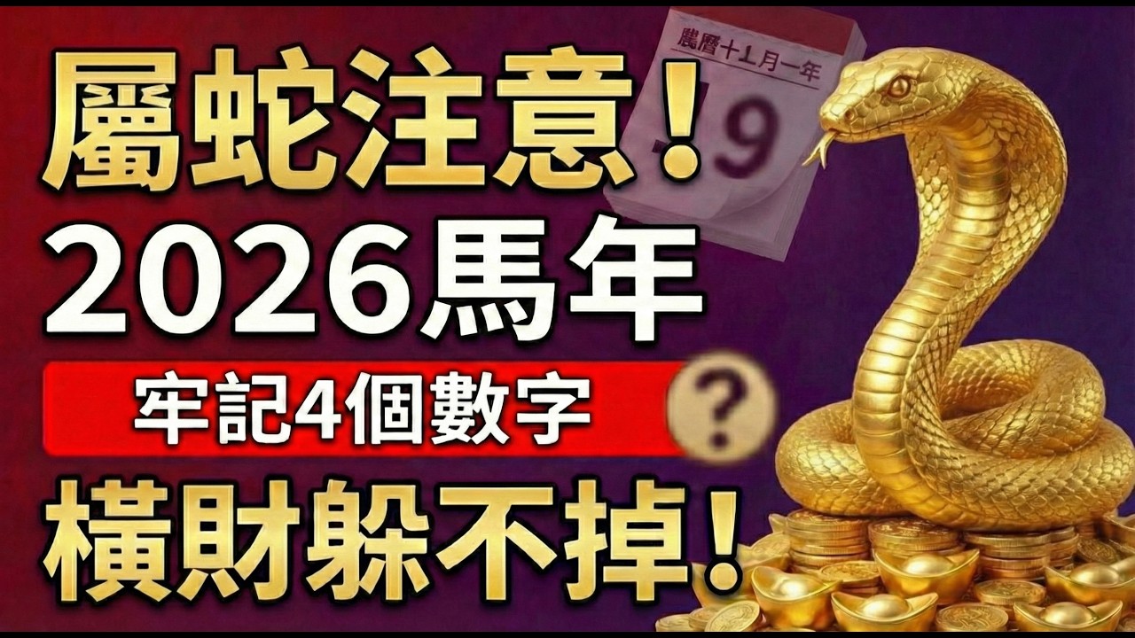生肖蛇恭喜！2026年丙午馬年，你的偏財旺，這4個數字最招財，記住用它，會有橫財驚喜！#2026屬蛇運勢 #2026生肖蛇運勢 #屬蛇 #偏財運 #招財數字 #橫財 #丙午馬年 #生肖蛇 #幸運數字