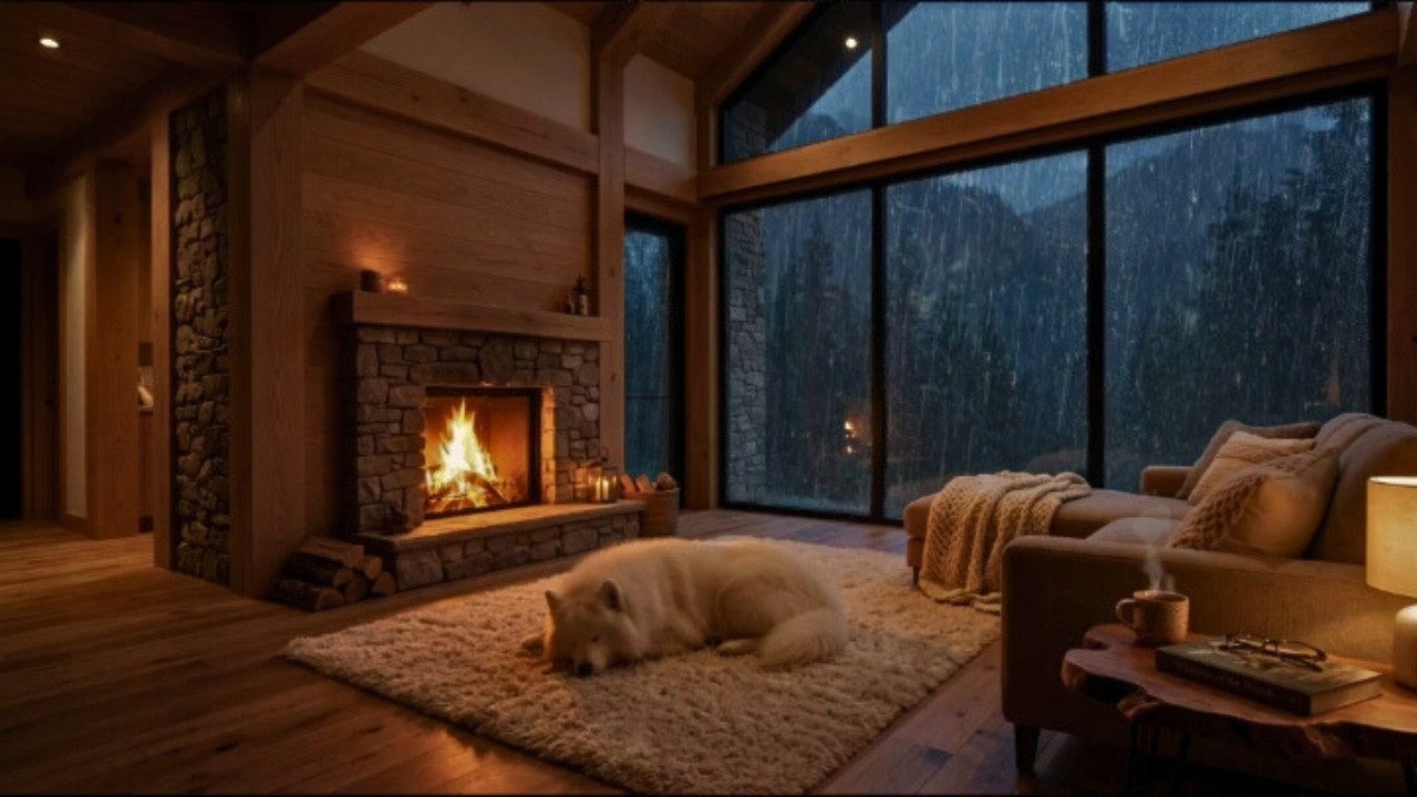 Cozy Rainy Night Fireplace Ambience for Sleep & Relaxation#fire asmr