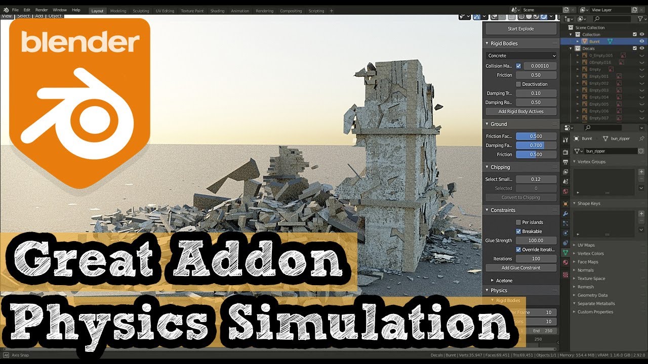 Дополнение Blender для моделирования физики l Дополнение RBDLab