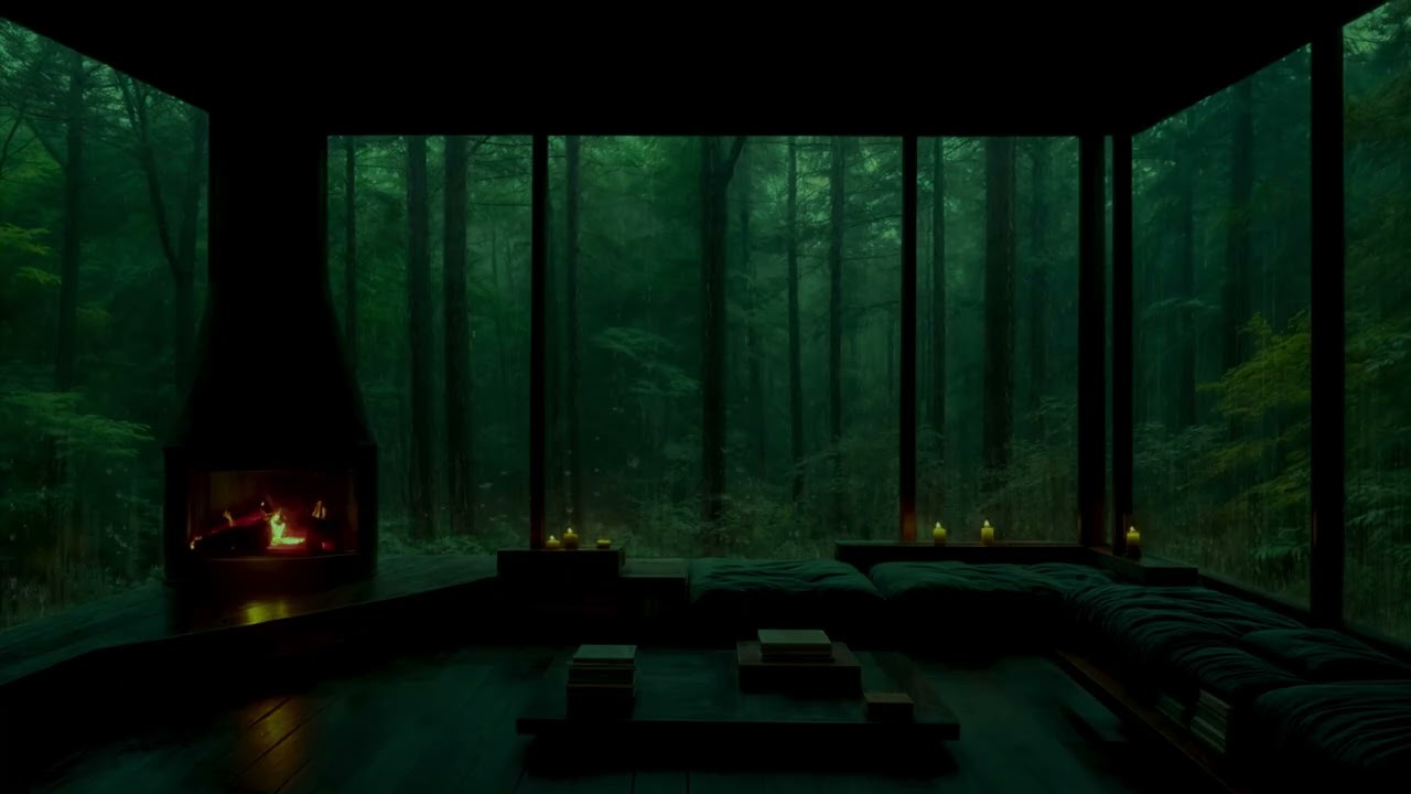 Fall Into Sleep Instantly (NO ADS)🌧️🔥 Rainy Glass Cabin | Eliminate Stress & Subconscious Negativity