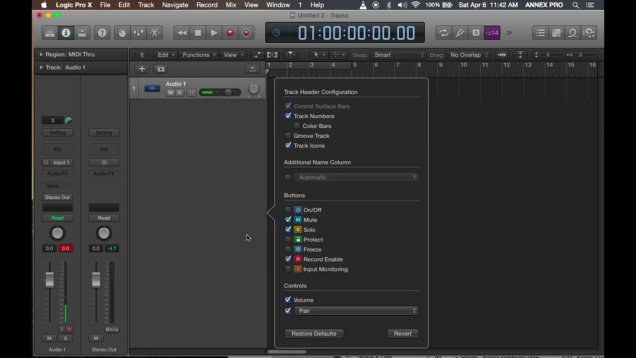 Activating the input monitor button in logic X