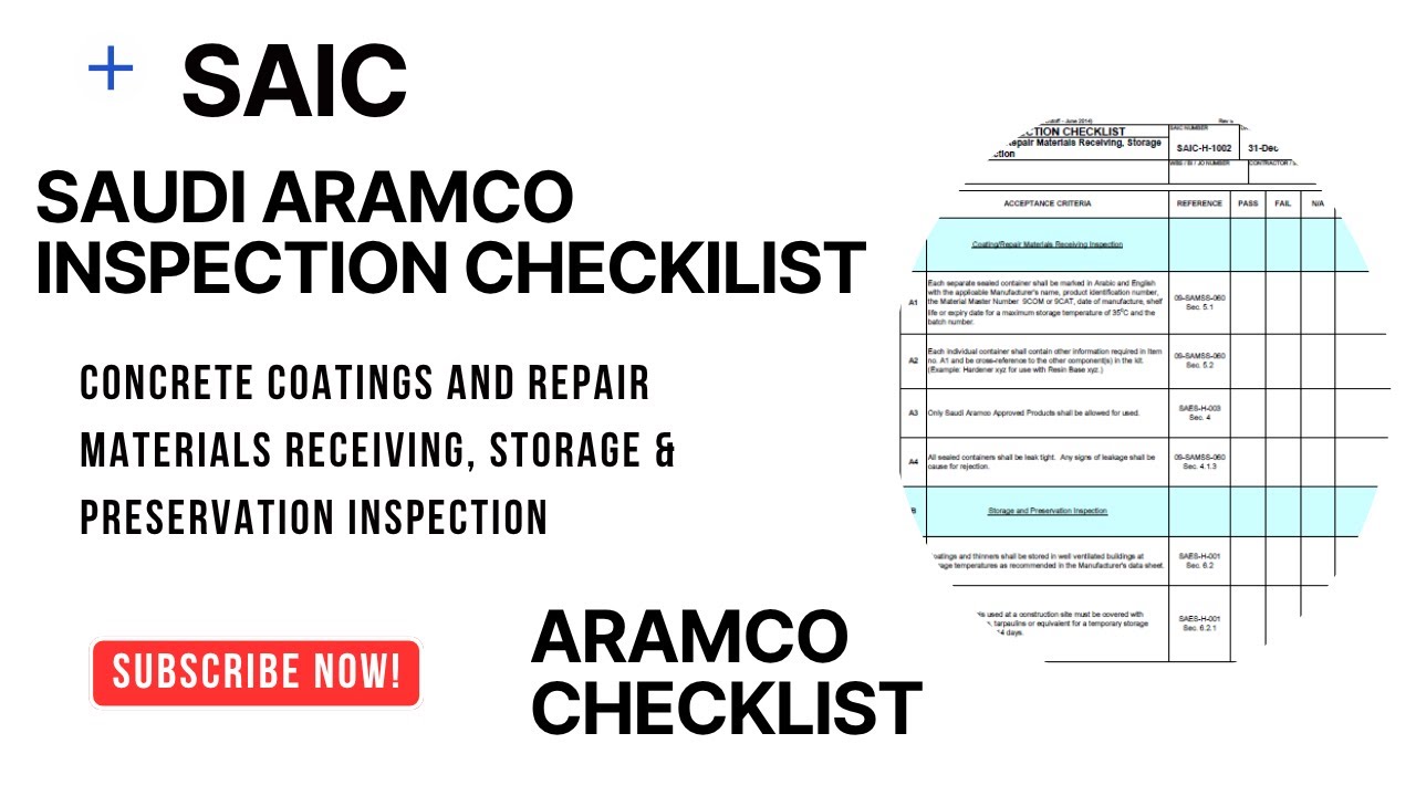 SAIC Saudi Aramco Inspection Checklist of Concrete Coatings & Repair Materials Receiving Inspection