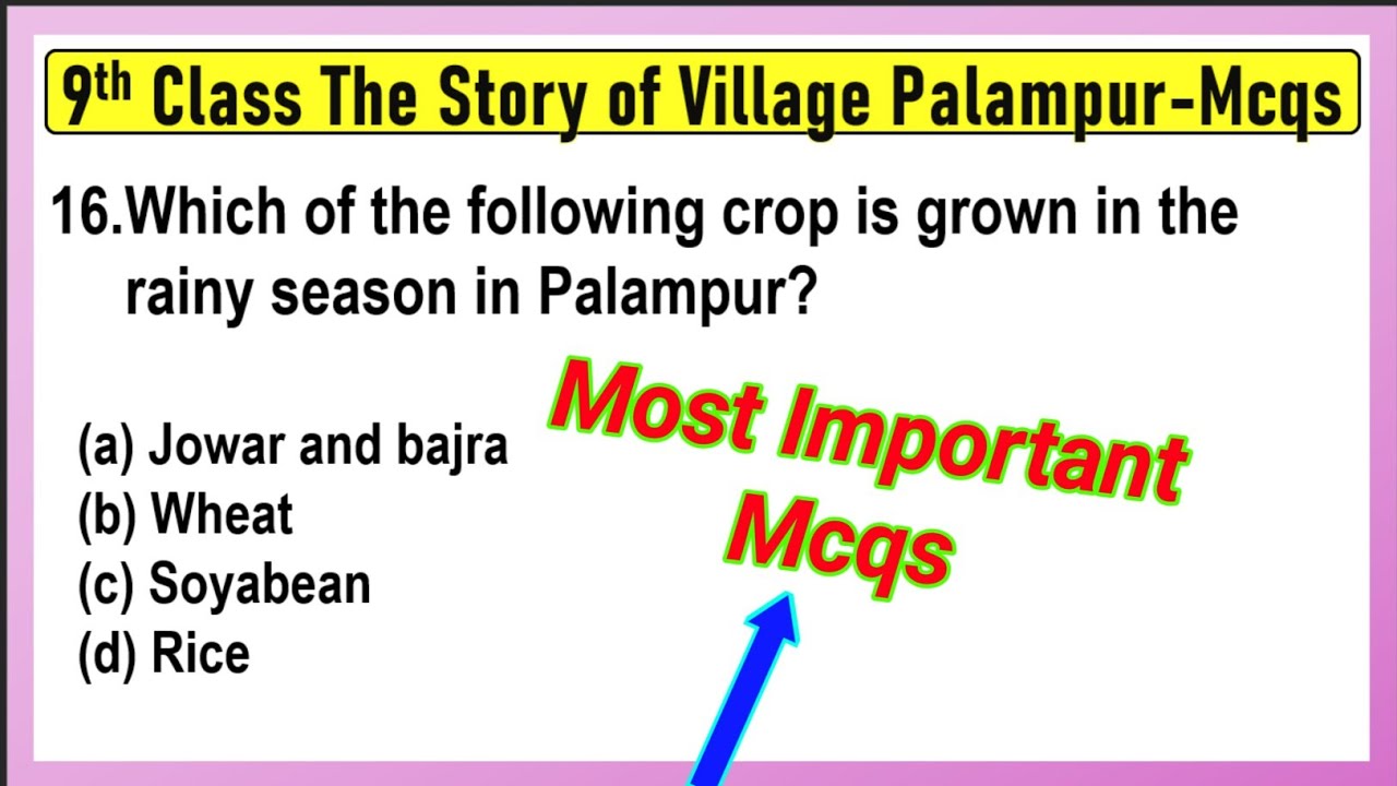 Class 9 economics chapter 1 mcq | The Story of Village Palampur Class 9 MCQ | Chapter 1 Mcqs