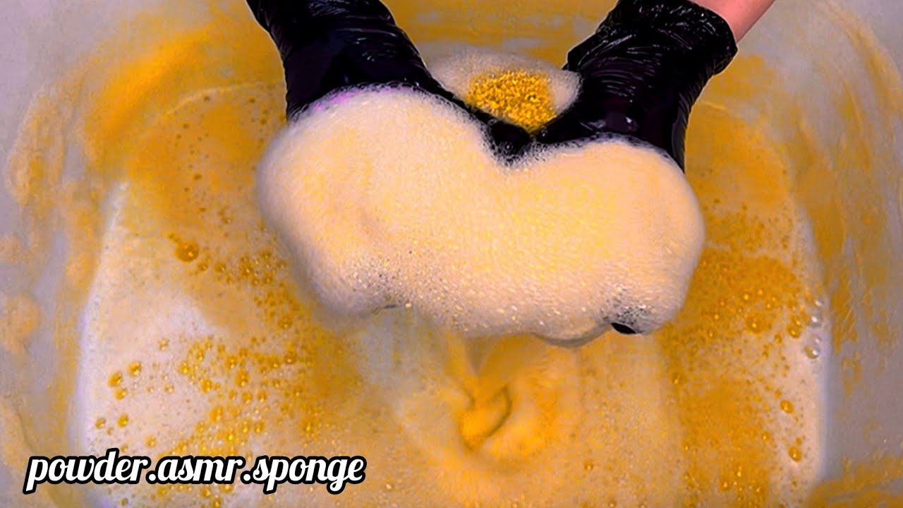 Full YELLOW rinse 💛 squeezing sponges. Asmr