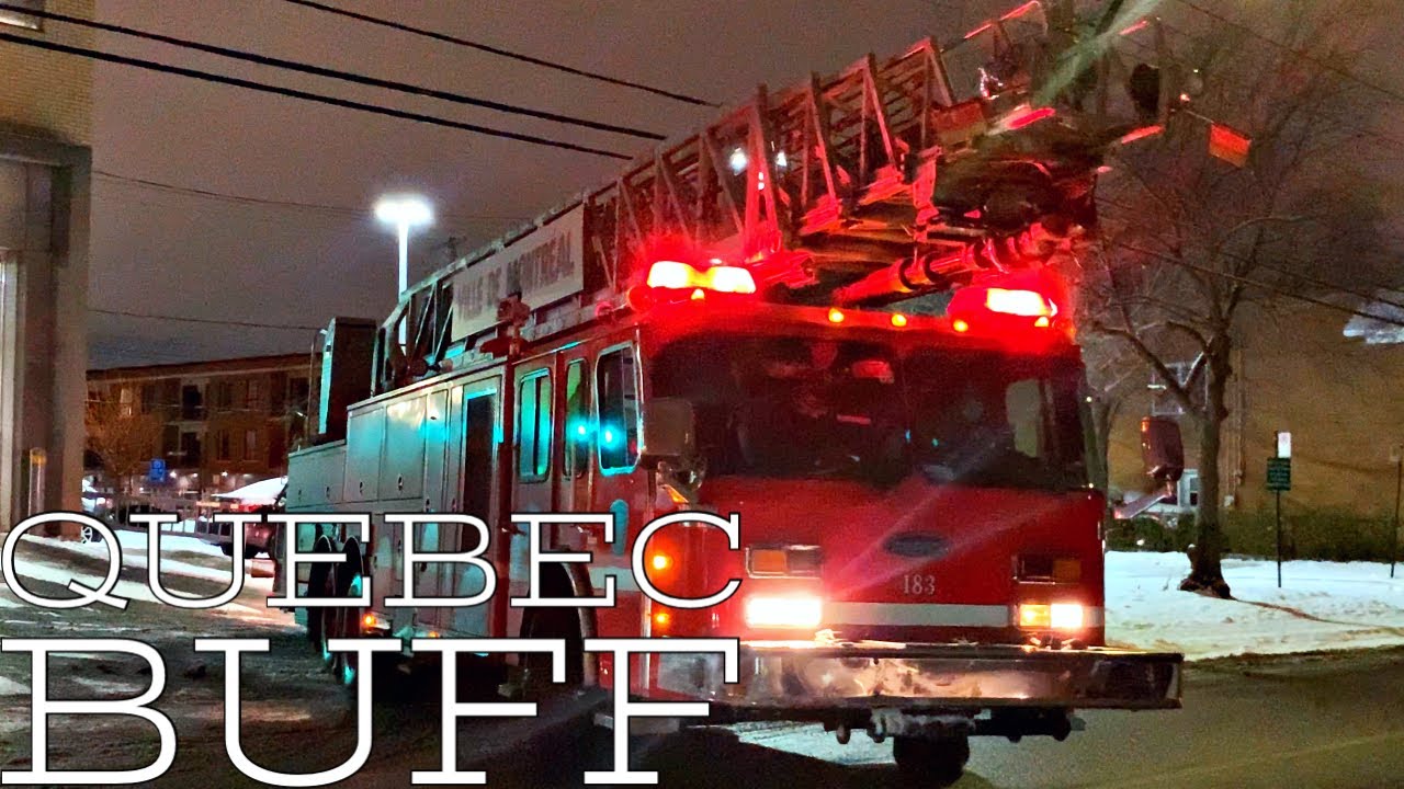 *DETROIT DIESEL* Montreal Fire Department (SIM) Spare Ladder 483 (473) returning to station 73.