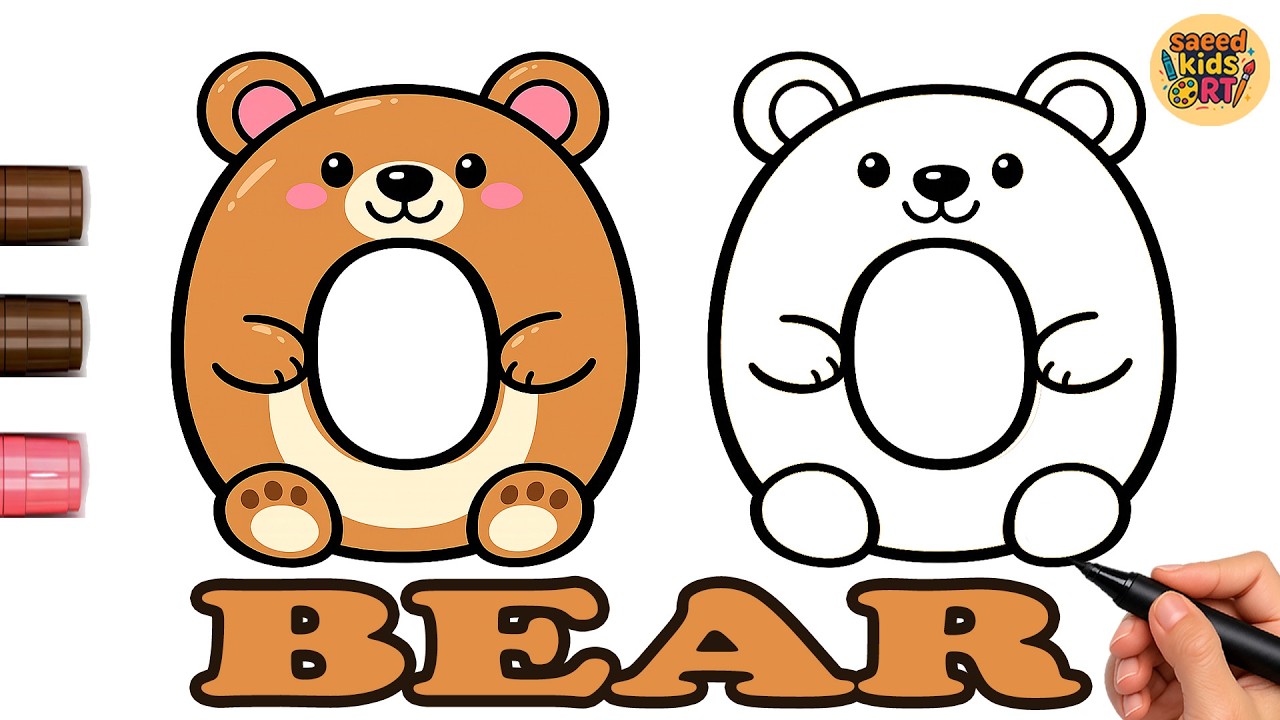 How to Draw A Bear with letter O || saeed kids art