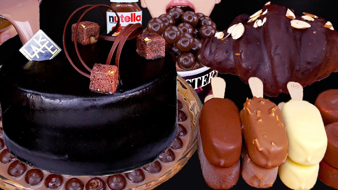 ASMR MALTESERS CHOCOLATE MILK MAGNUM ICE CREAM CAKE OREO NUTELLA DESSERT MUKBANG 먹방咀嚼音 EATING SOUNDS