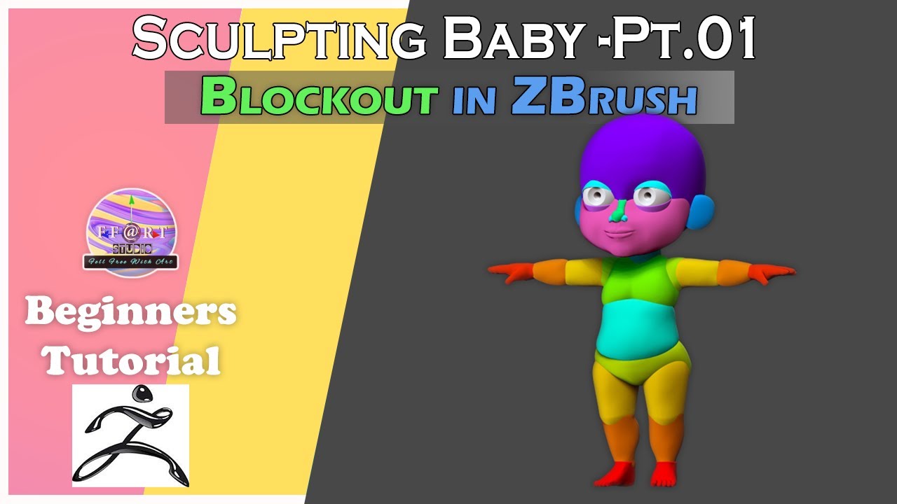 Sculpting Child Character in Zbrush | Part- 01 Block out || Easy Cartoon Baby 3D Modeling #beginners