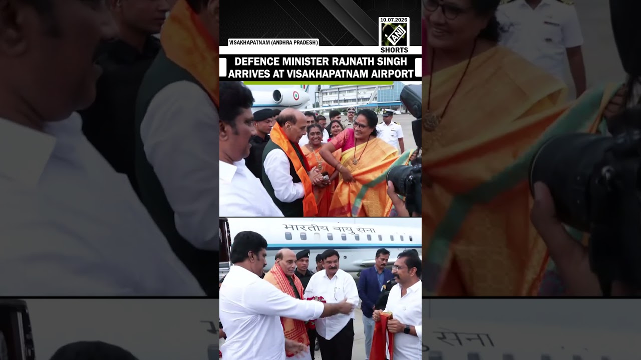 Defence Minister Rajnath Singh arrives at Visakhapatnam airport in Andhra Pradesh