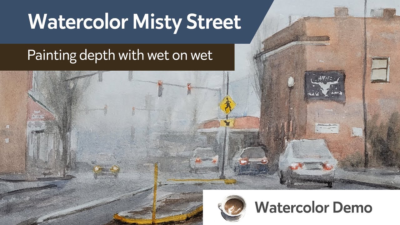 Watercolor misty street - painting depth wet on wet