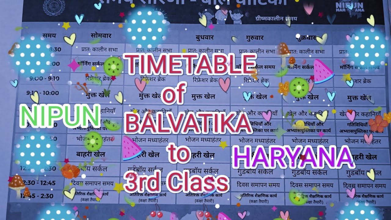 Timetable of BALVATIKA to 3rd Class 🙏👍👍#govtschool #ncert #nipun #haryana #scert