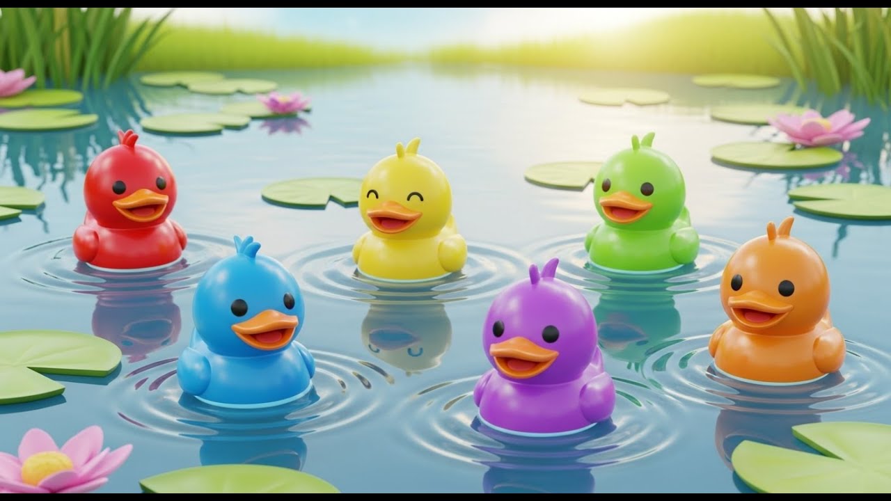 Seis Patinhos de Brinquedo Quá Quá Quá | Música de Banho e Cores para Crianças