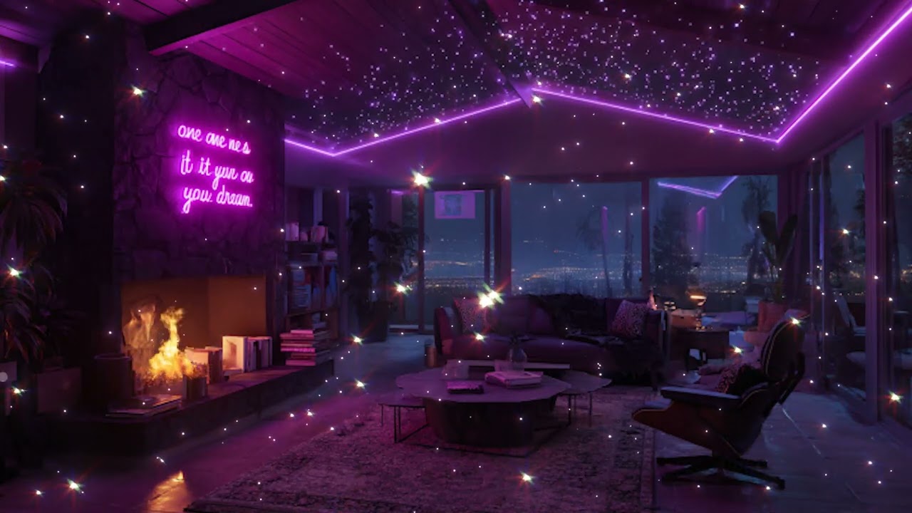 Purple Room Night 💜 Chill Piano & Warm Fireplace Ambience for Focus, Calm & Relaxation