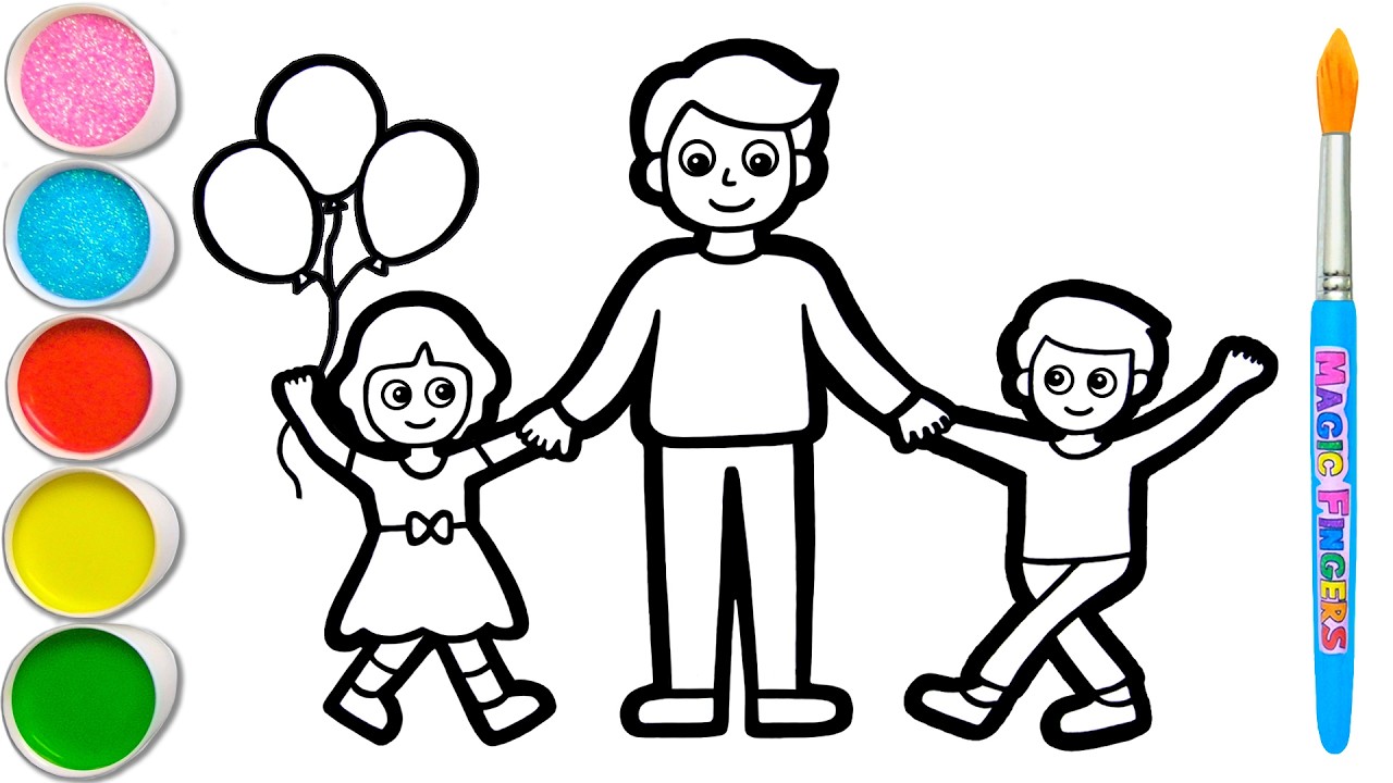 Gambar Hari Ayah, Melukis, Mewarnai untuk Anak, Balita | Lukisan Mudah #179
