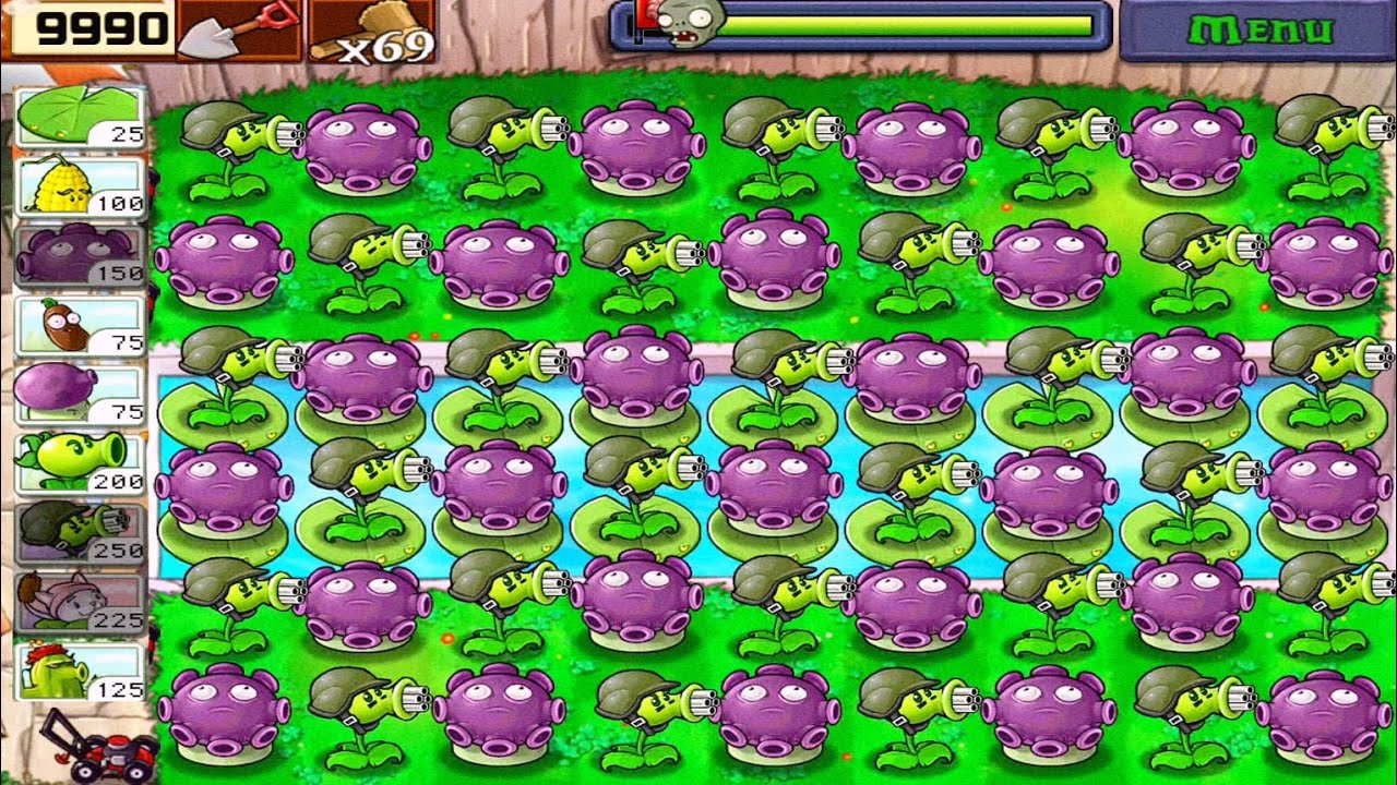 GATLING PEA + GLOOM SHROOM VS ZOMBIES | SURVIVAL POOL GAMEPLAY | FULL HD [ 1080p ] | PLANT VS ZOMBIE