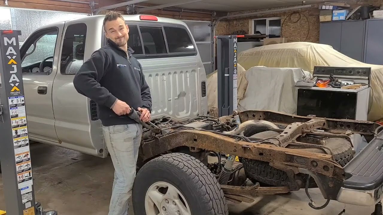 Blasting away the rust from this Tacoma frame