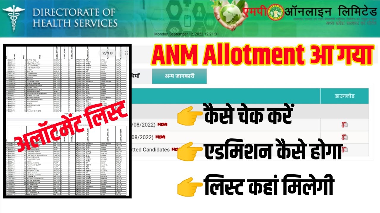 ANM ALLOTMENT List 2020-21 | How to Check Allotment List || MPANM  Allotment