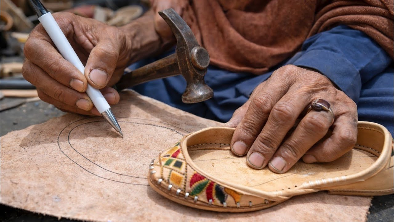Beautifully Marking And Cutting ✂️ Leather For Fitting Pakistani Khussa Sole # The Product Makerzz