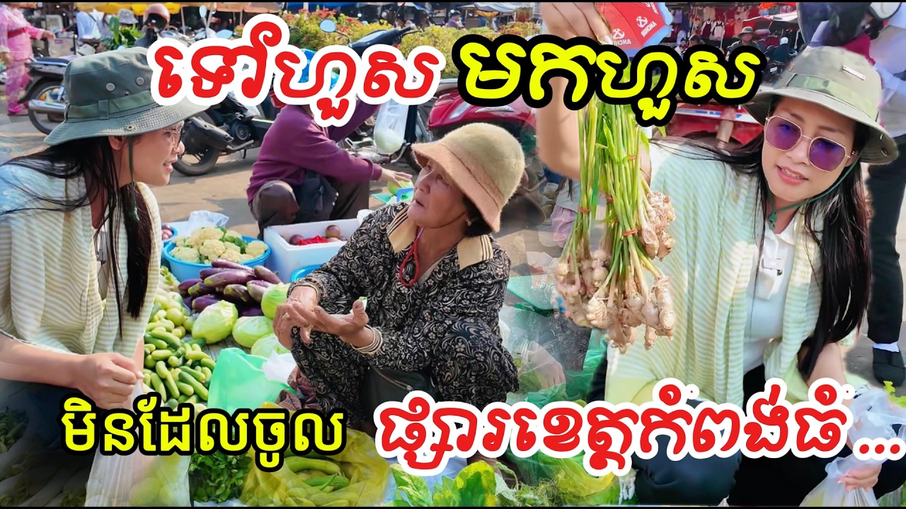 ផ្សារកំពង់ធំ មានលក់បន្លែធម្មជាតិច្រើនណាស់ Kampong Thom Market sells a lot of natural vegetables.