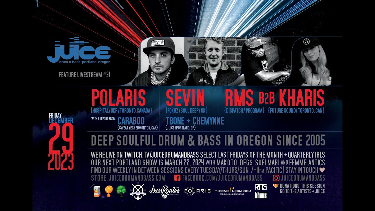 12/29/2023 JUICE Last Friday feature Livestream with POLARIS, SEVIN, RMS b2b KHARIS, CARABOO