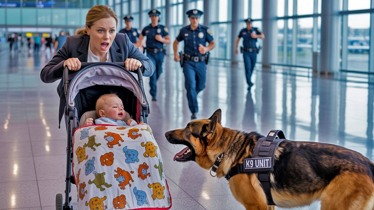 Un cane poliziotto salta in un passeggino all’aeroporto… ciò che cade fa fuggire gli agenti!