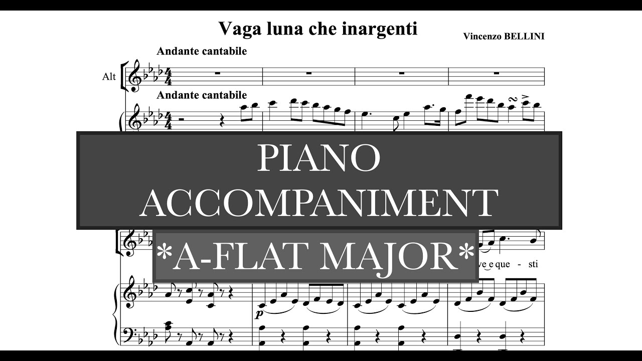 Vaga luna che inargenti (Bellini) Ab/A-flat Major Piano Accompaniment and Vocal Guide - Karaoke