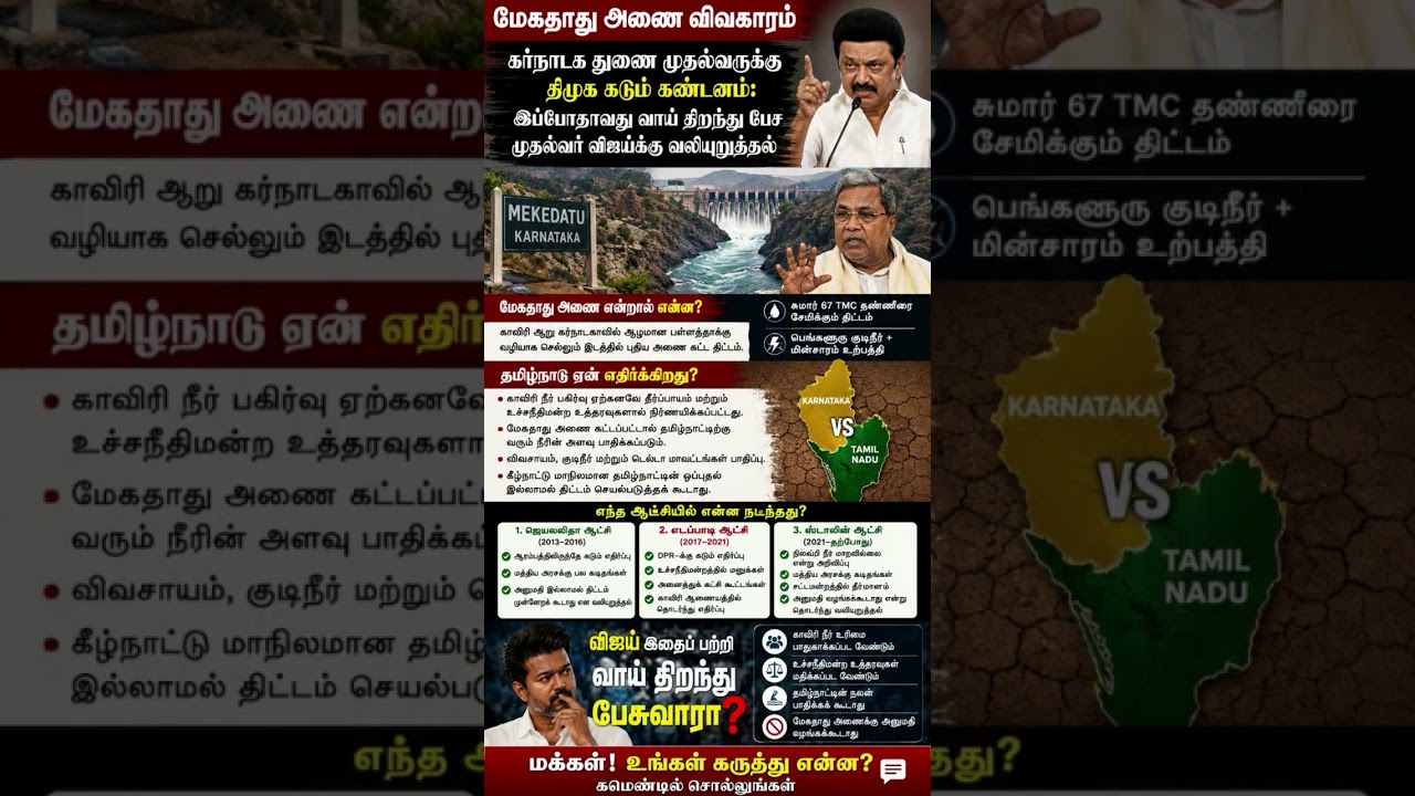 Mekedatu Dam Controversy: Will Vijay Speak Out? Tamil Nadu vs Karnataka Water Dispute Explained