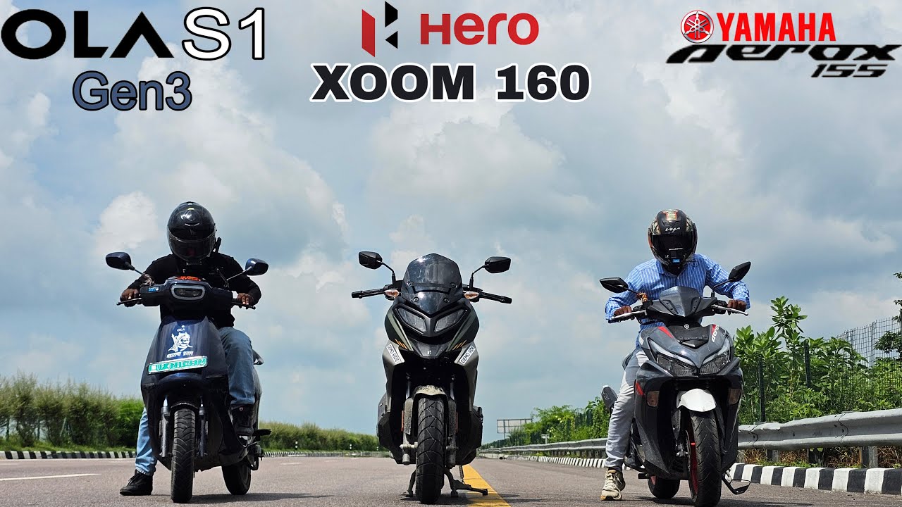 2025 Hero Xoom 160 vs Yamaha Aerox 155 vs OLA S1pro (gen3) || Drag Race
