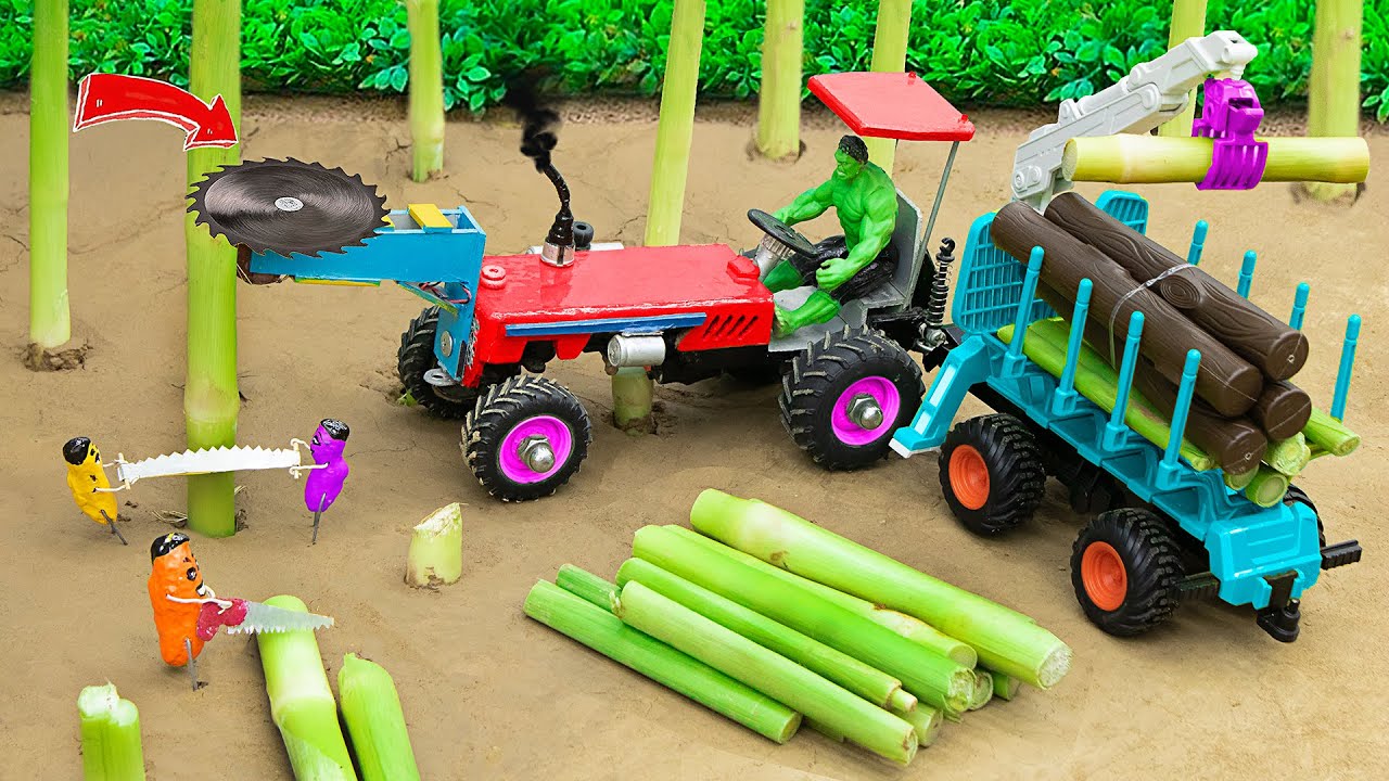 DIY tractor making AMAZING Woodworking machine | Diy Mini crane to harvest green wood | @Sunfarming
