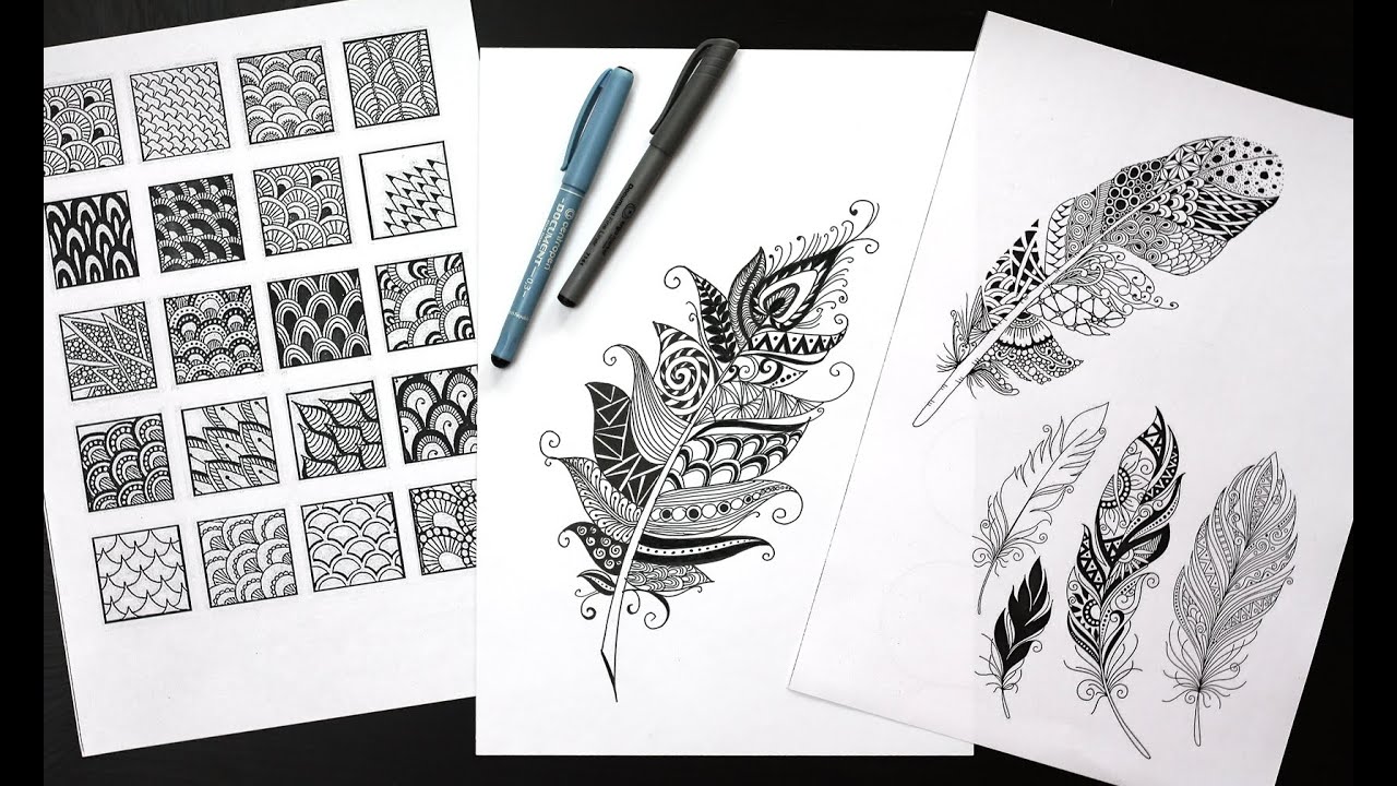 Видеоурок Перо Жар птицы. Графика, зенарт, дудлинг. Zenart, doodling.