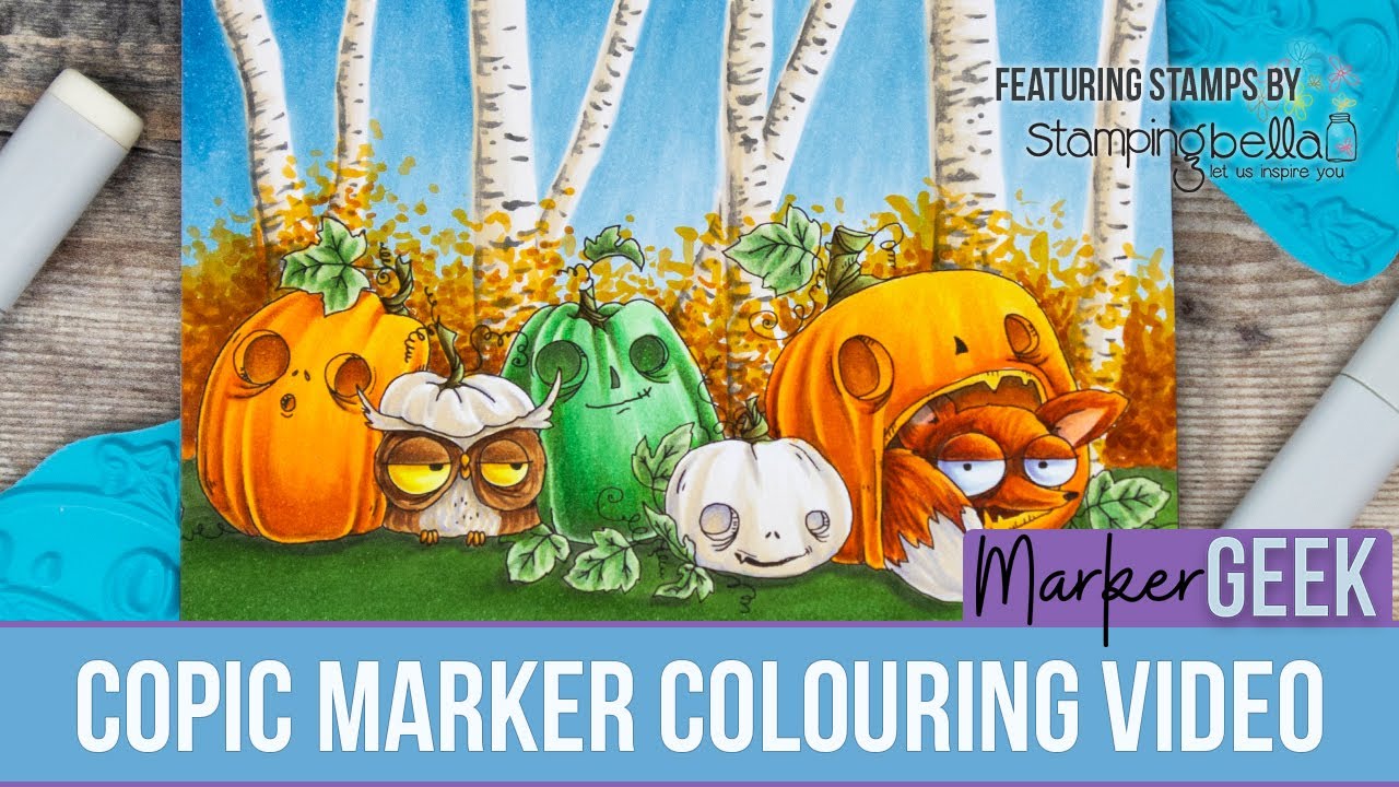 Copic Marker Colouring an Autumn Woodland Scene featuring Stamping Bella fox and owl rubber stamps