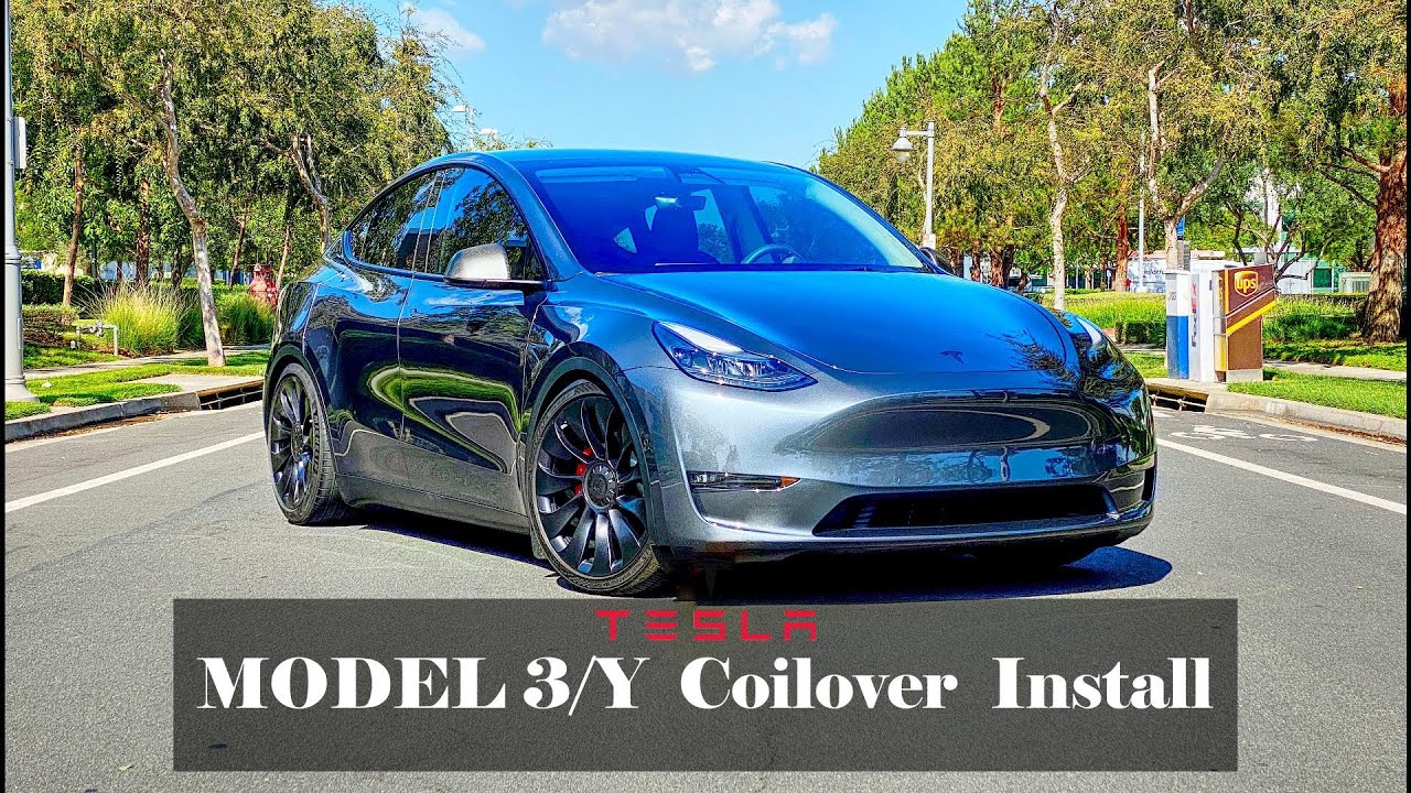 Tesla Model 3 and Model Y Coilover Install DIY. #modelyperformance #teslamodely #tesla