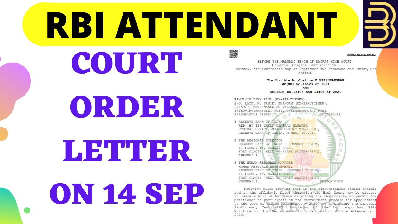 RBI Office Attendant RESULT 2021 | Court Order Letter To Rbi  @BANKING BLOG ​