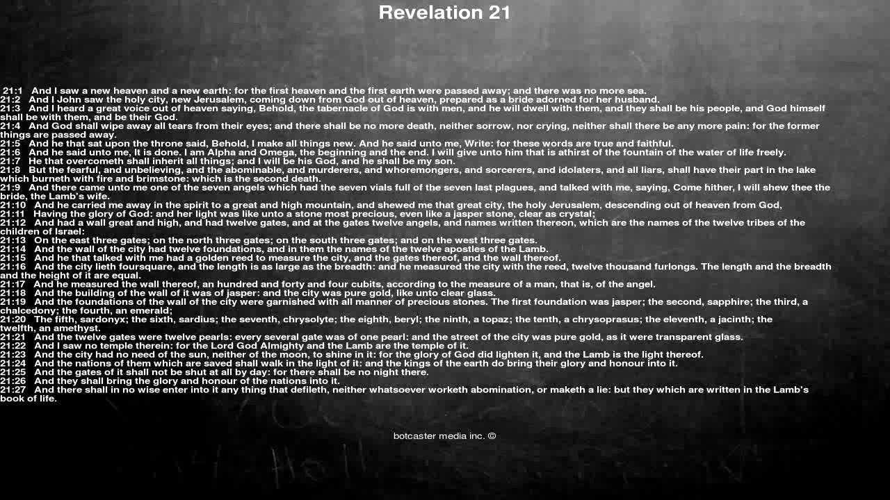 Bible reading, Revelation 21, And I saw a new heaven and a new earth: for the first heaven and t