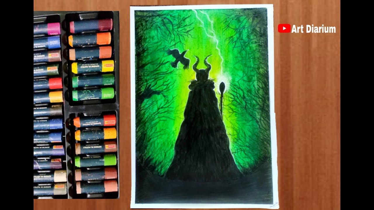 Easy! Drawing Disney villain silhouette with oil pastel - step by step | Beginners Drawing