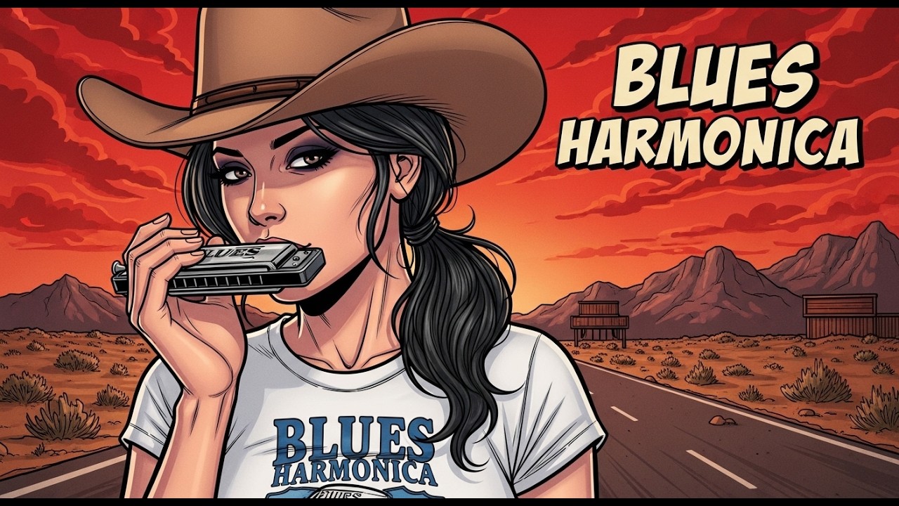 Lonely Desert Road and Soft Western Blues Mood at Sunset | Blues Harmonica