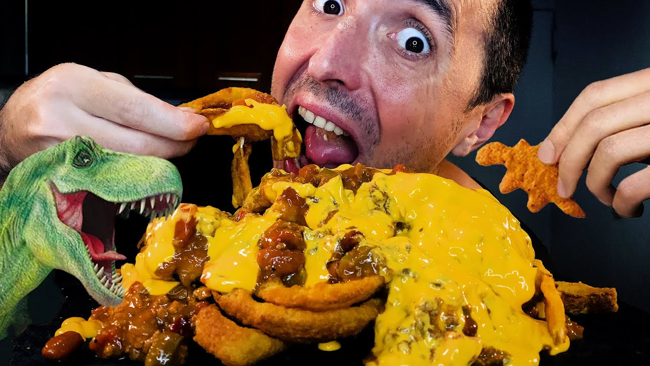 НАГГС ДИНО + ЛУКОВЫЕ КОЛЬЦА + СЫРНЫЙ СОУС ЧИЛИ ! * asmr mukbang без разговоров * nomnomsammieboy