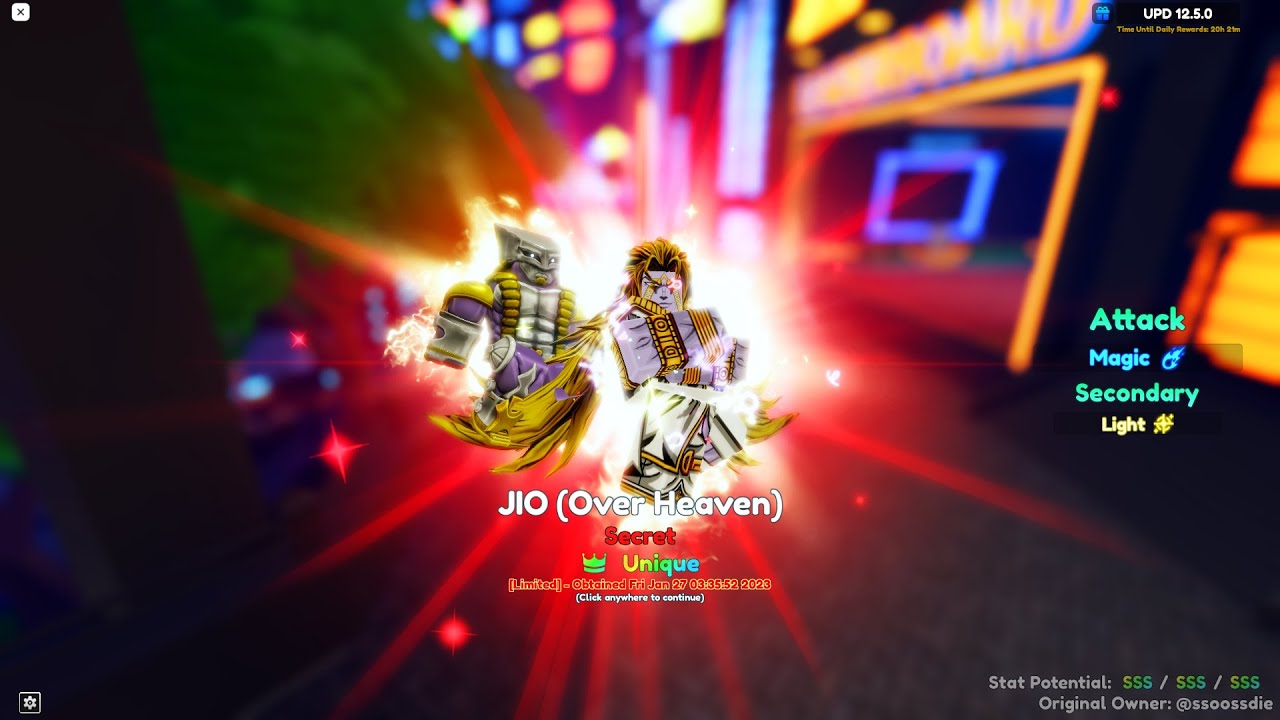ANIME ADVENTURES UNIQUE DIO OVER HEAVEN SHOW CASE ALL SSS STATS AND GIVEAWAY