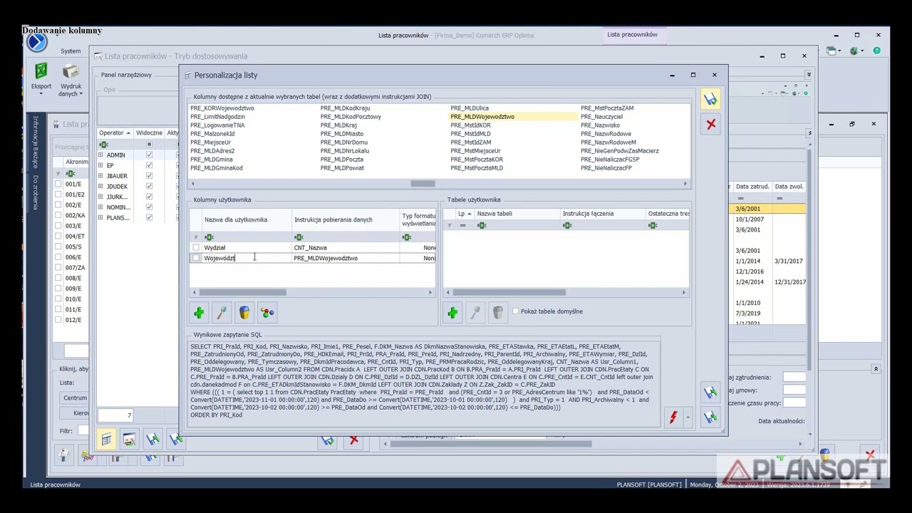 Dodawanie własnej kolumny w Comarch ERP Optima